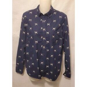 J Crew Womens Classic Popover Top Shirt Dalmatians Dog Print Sz 4 Dark Blue